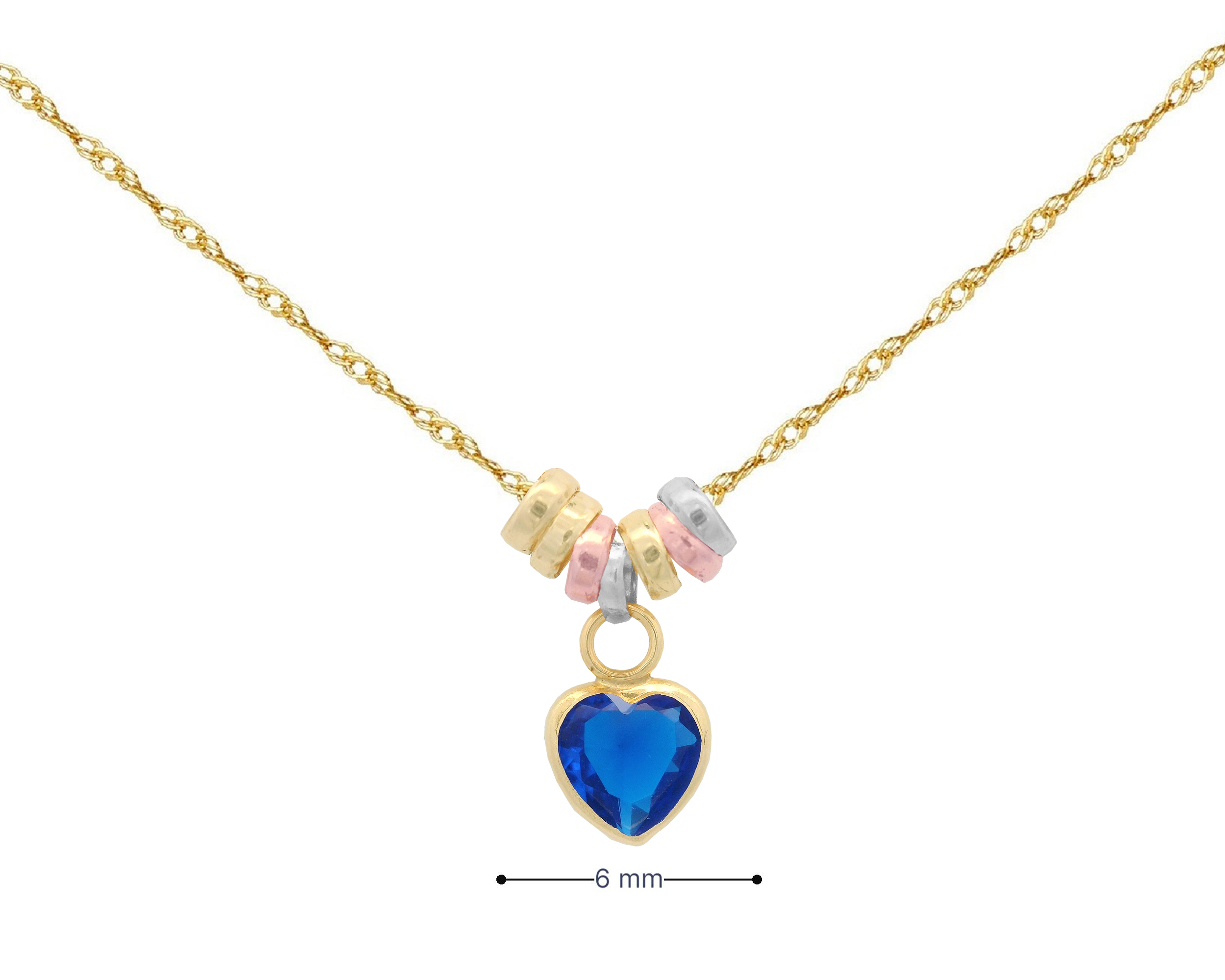 Collar Gargantilla Oro 10K Horoz Corazón Circonia Tono Azul Zafiro 45cm S1109