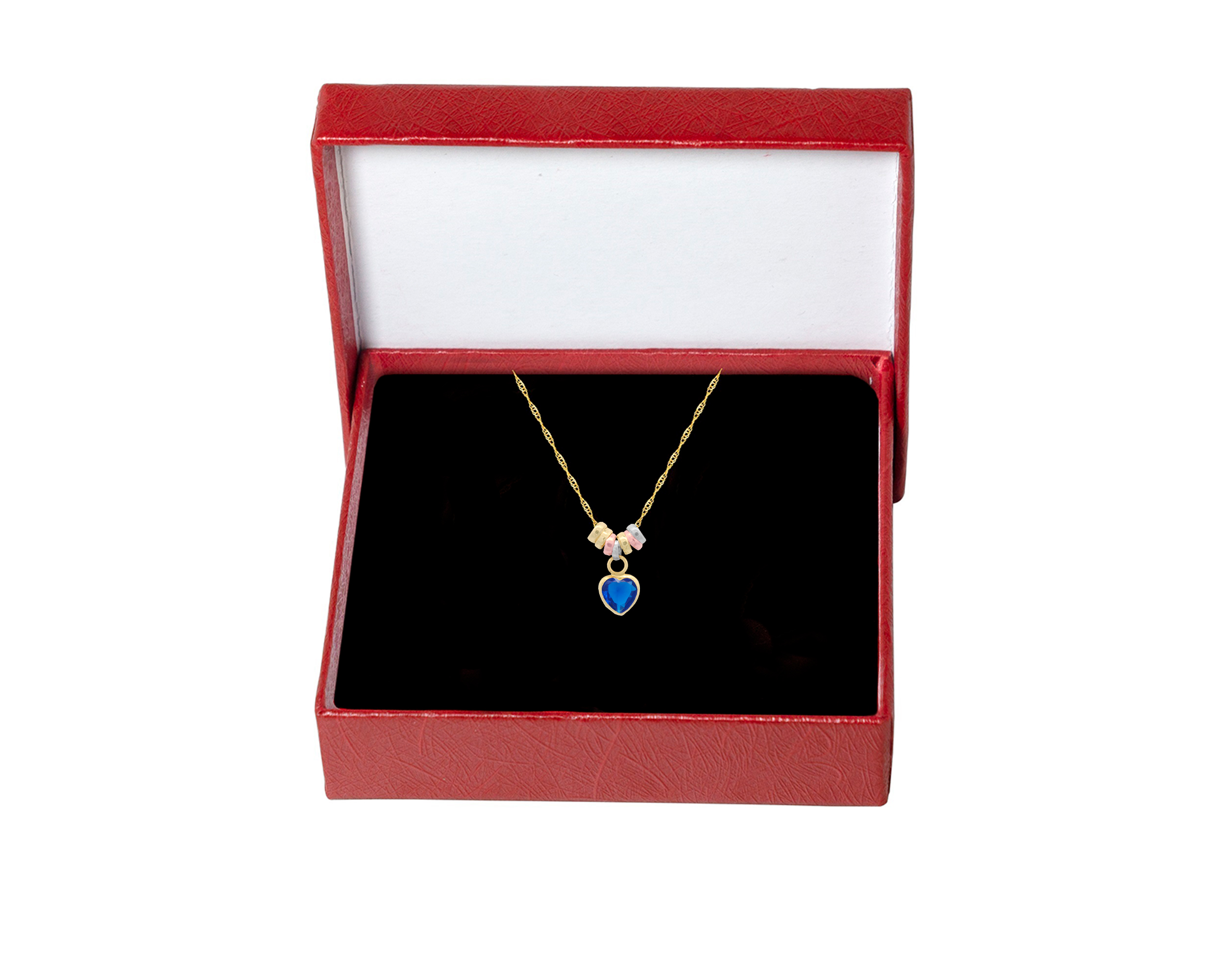 Collar Gargantilla Oro 10K Horoz Corazón Circonia Tono Azul Zafiro 45cm S1109