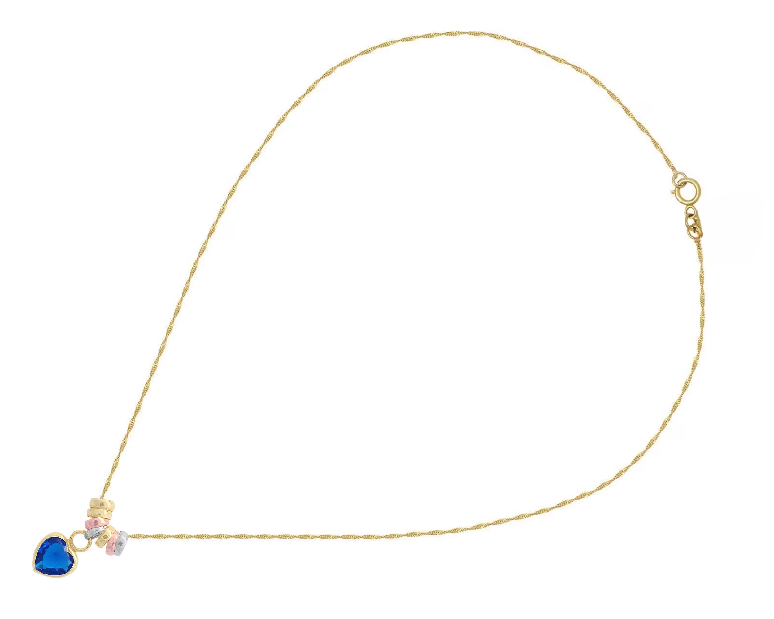 Collar Gargantilla Oro 10K Horoz Corazón Circonia Tono Azul Zafiro 45cm S1109