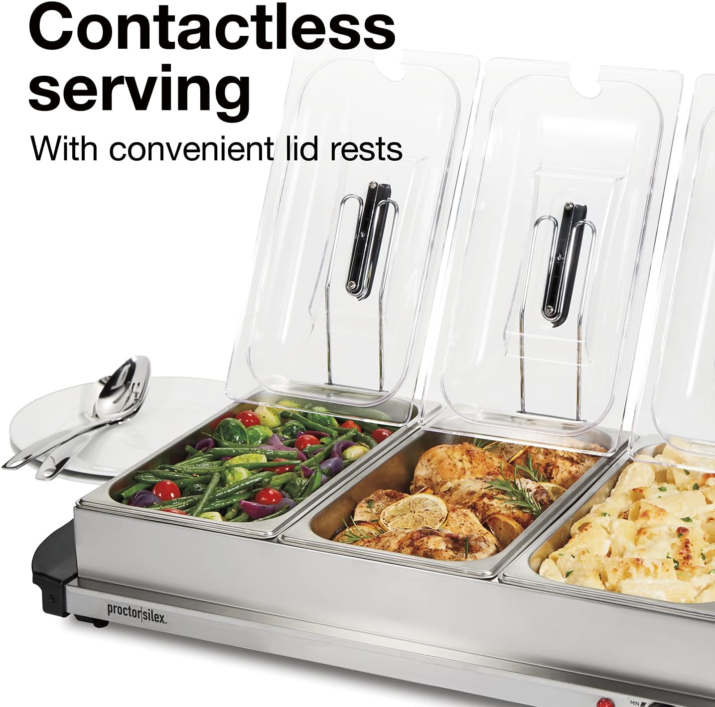 Proctor Silex 34300 Servidor buffet (bufetera)/ Bandeja de calentamiento, Terminado acero inoxidable, Three 2.2 Quart Stainless Steel Chafing Dishes