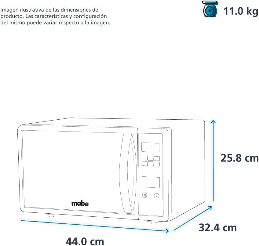 Mabe Horno de Microondas, 0.7 Pies Cúbicos (20 L), 120V, Color Plateado - Modelo HMM70SEJ