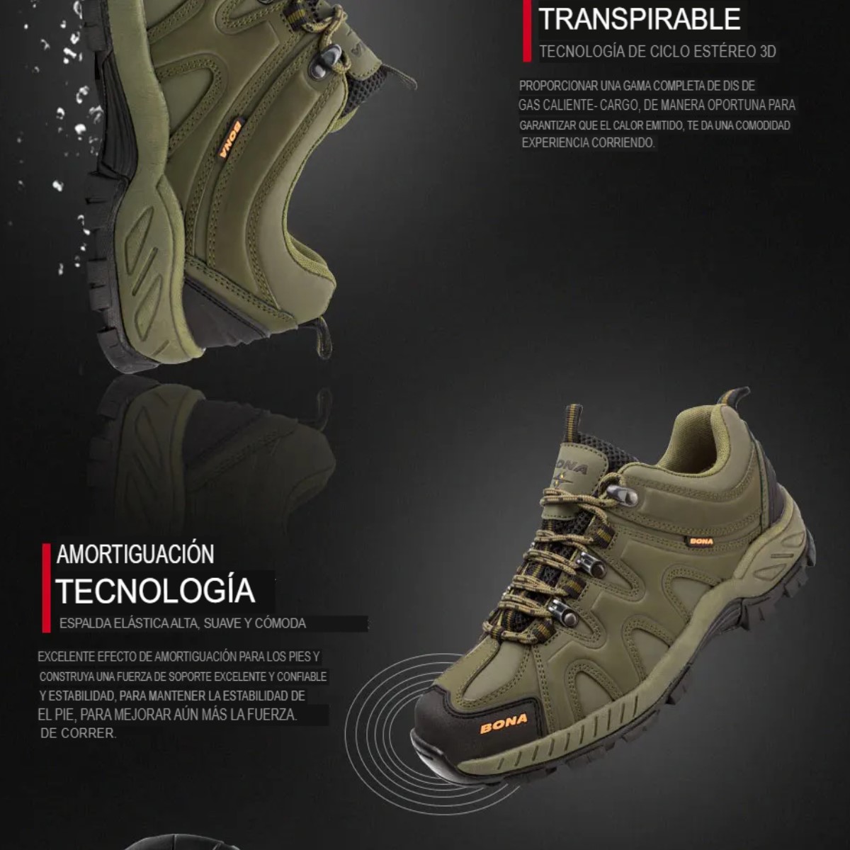 Zapatos senderismo verde deporte clásico hombre zapatillas cordones correr aire libre camping