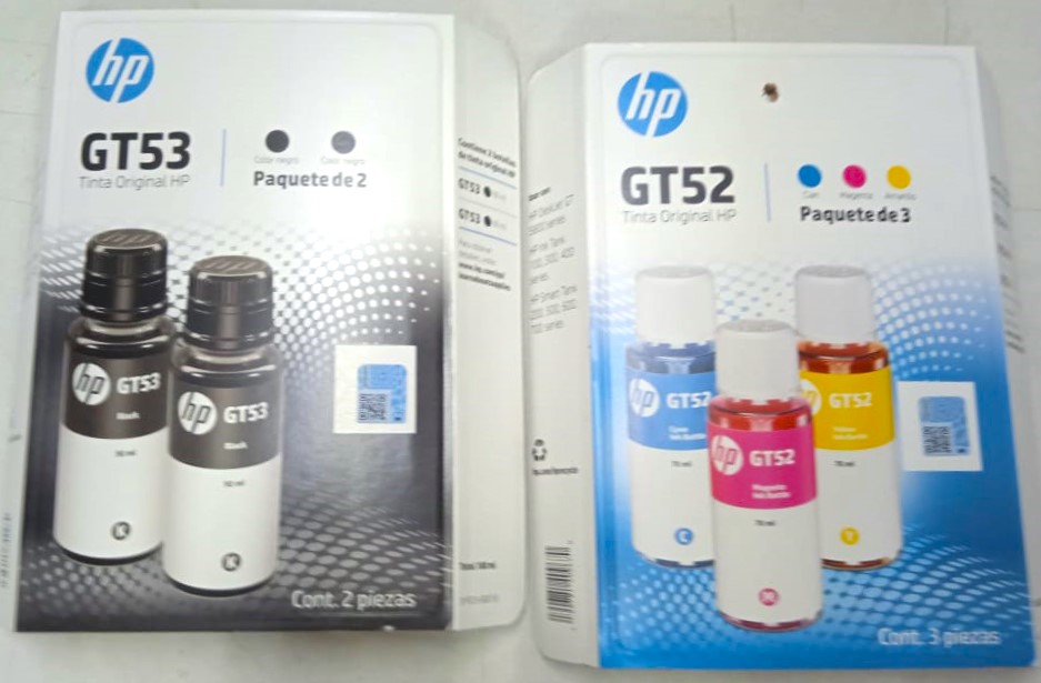 Pack 2 Tintas Negras GT53 + 3 Tintas Colores GT52 HP Originales  .