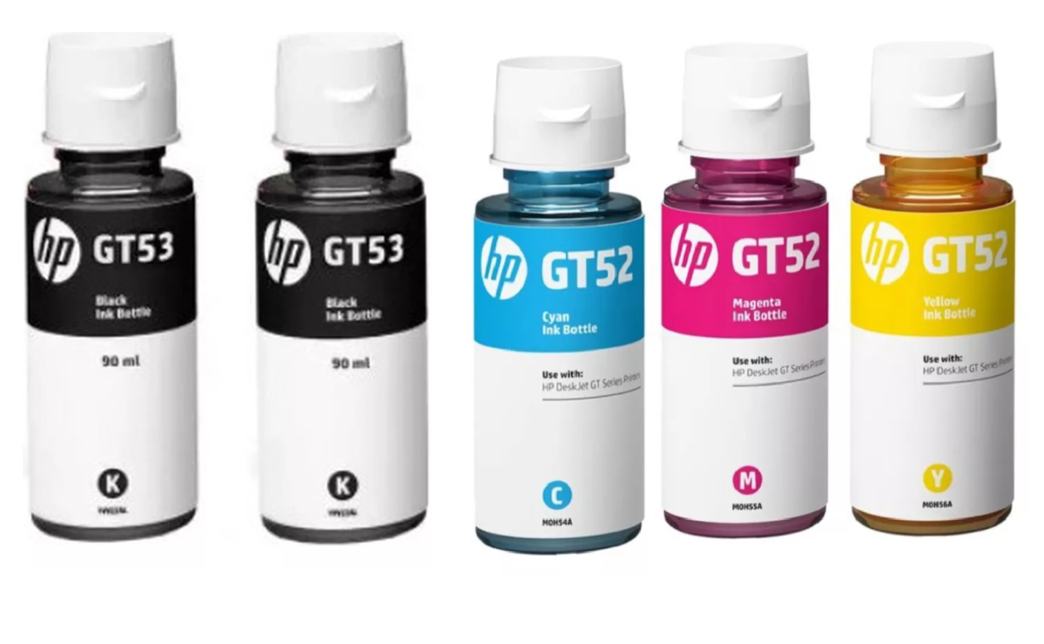 Pack 2 Tintas Negras GT53 + 3 Tintas Colores GT52 HP Originales  .
