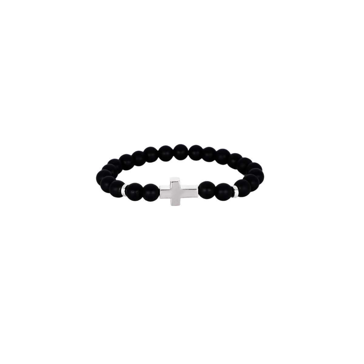 Pulsera cruz de Plata .925 hombre de piedra ónix