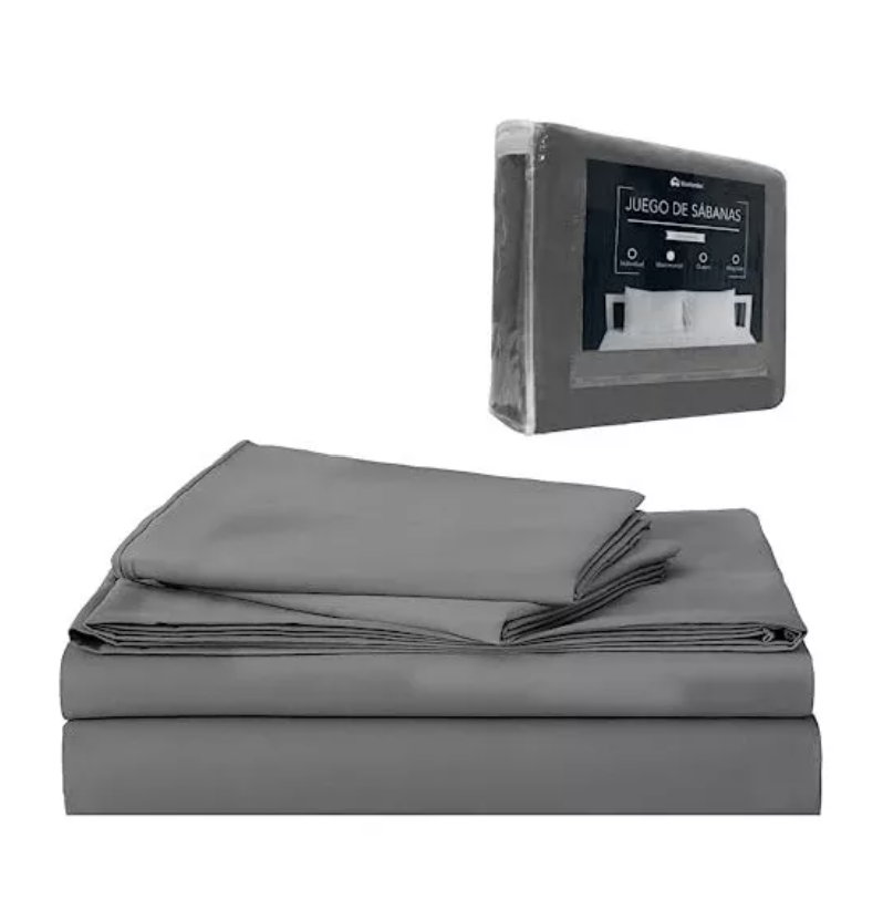 Juego De Sabanas King Size 100% Poliéster Microfibra 4 Pzas Color Gris Obscuro T