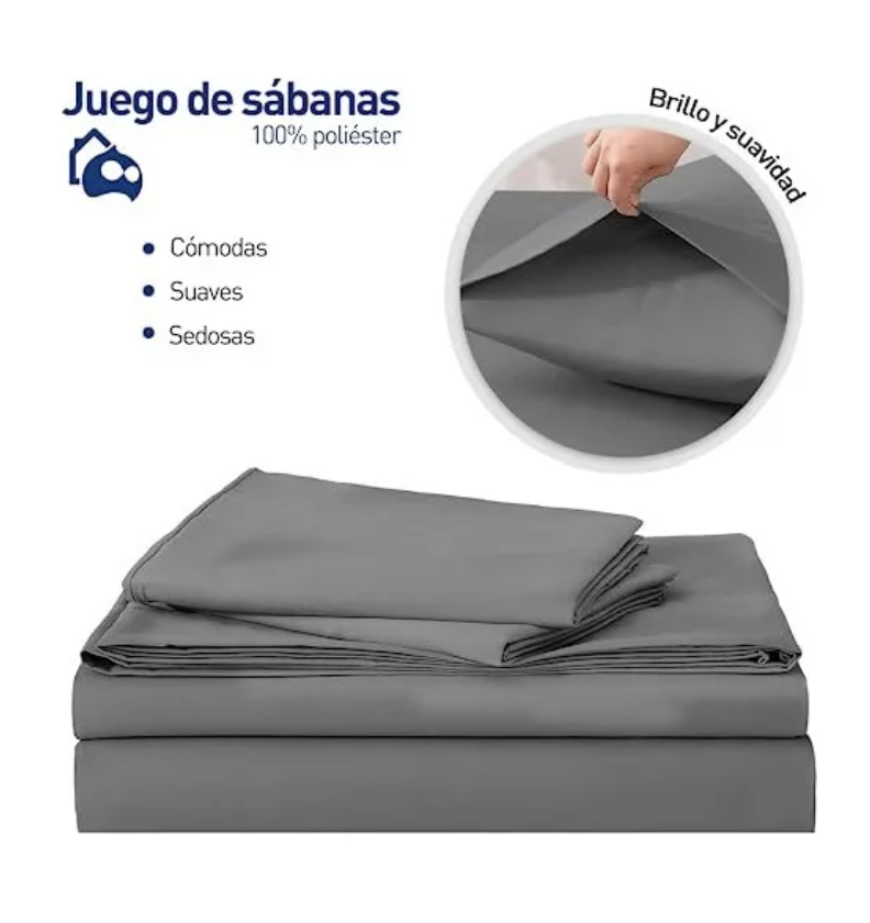 Juego De Sabanas King Size 100% Poliéster Microfibra 4 Pzas Color Gris Obscuro T