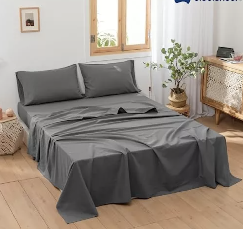 Juego De Sabanas King Size 100% Poliéster Microfibra 4 Pzas Color Gris Obscuro T