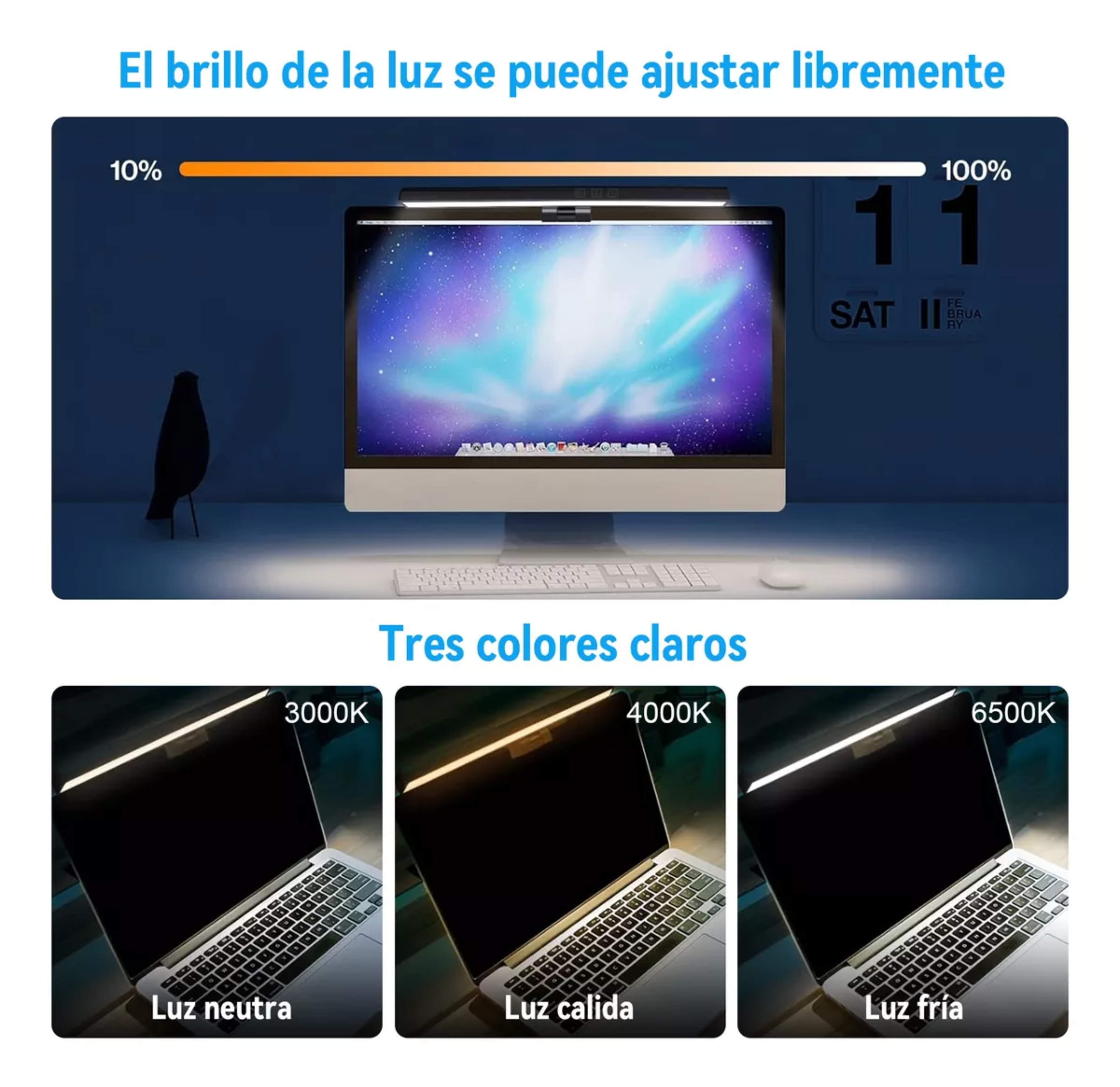 Luz Led Usb 33cm Para Pantalla Monitor 3 Colores Carga Usb