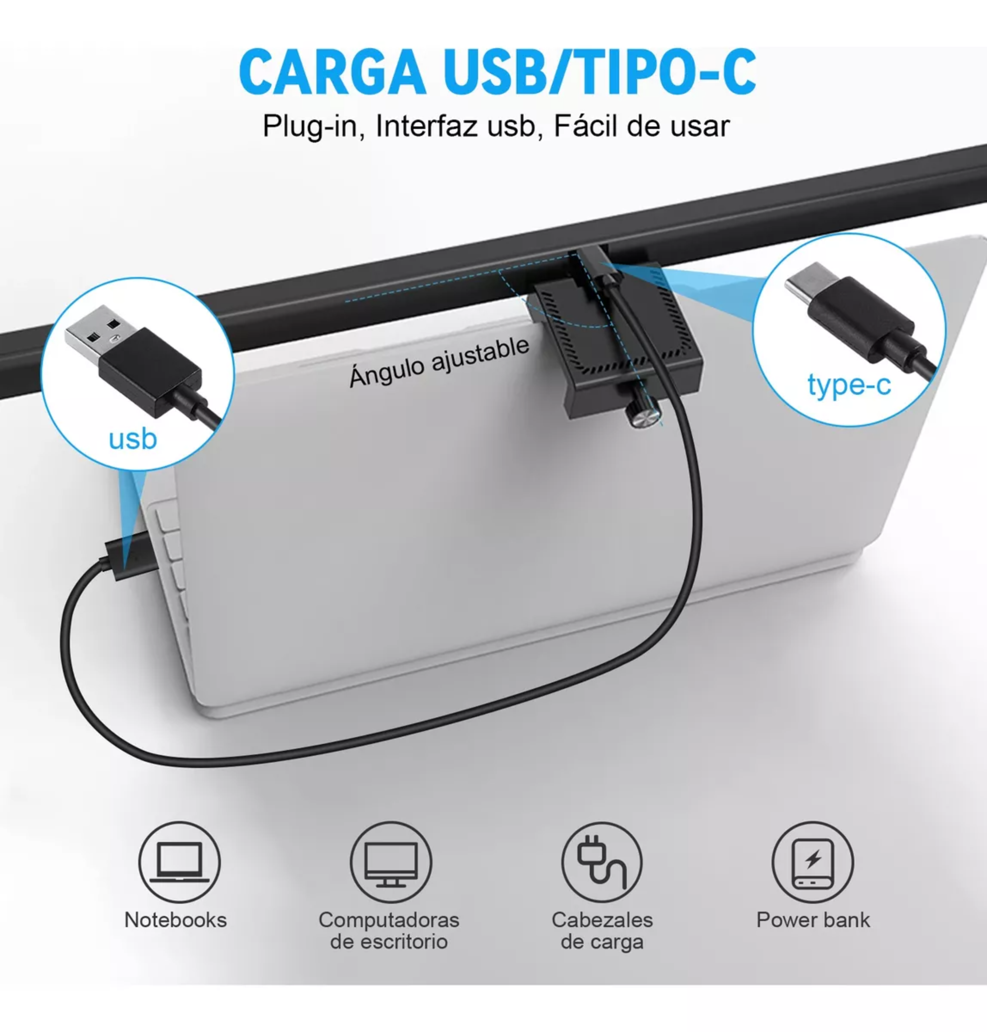 Luz Led Usb 33cm Para Pantalla Monitor 3 Colores Carga Usb