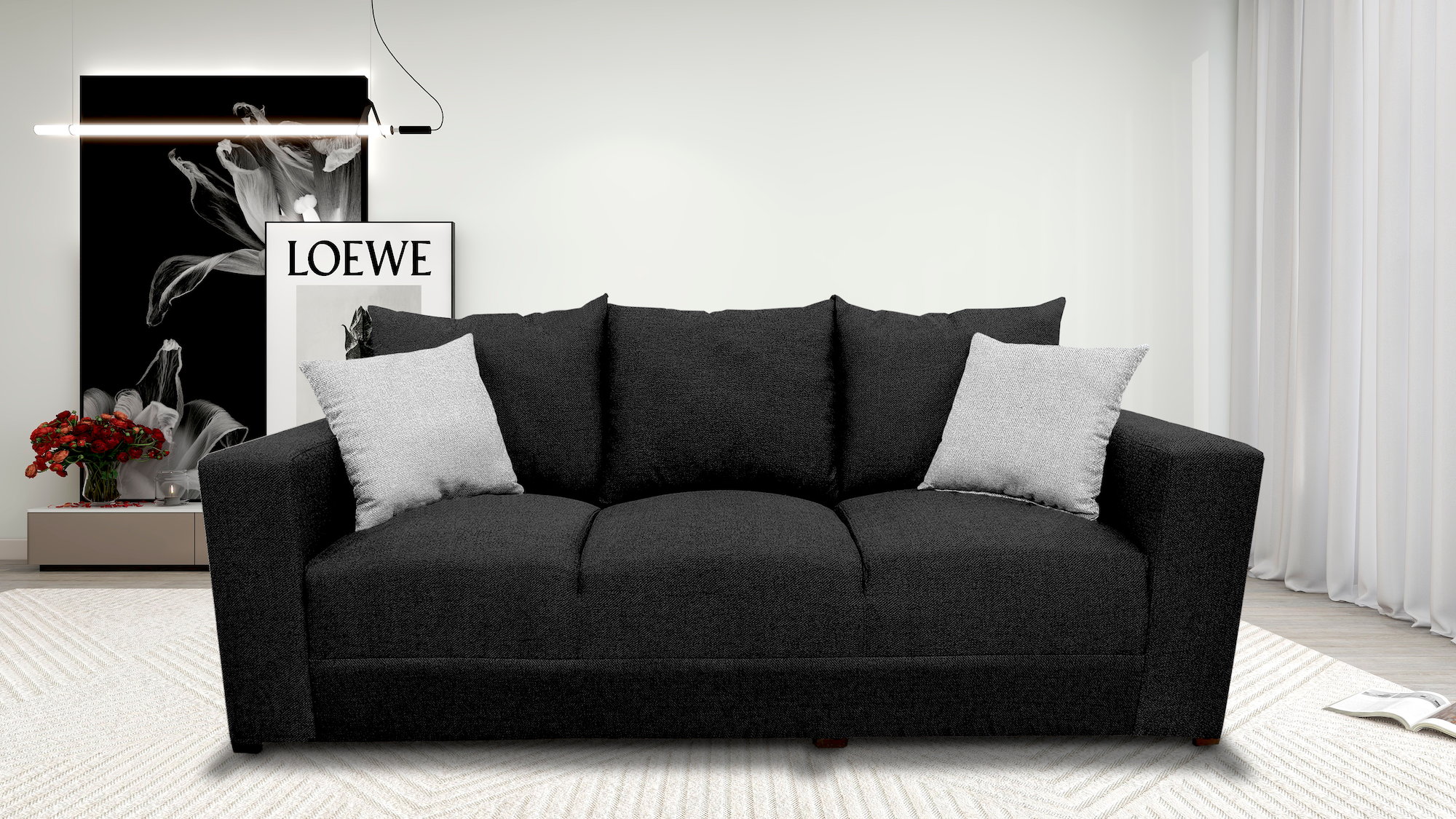 Sala Modular 3-2-1 El Bazar Store Miami Negro, Sofa, Love Seat Y Sillón