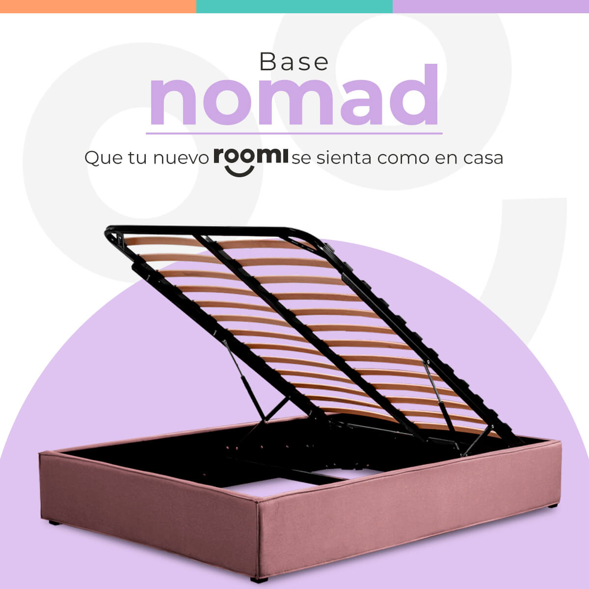 Base Matrimonial Para CoIchón Roomi Nomad, Box Con Sistema De Almacenaje Rosa
