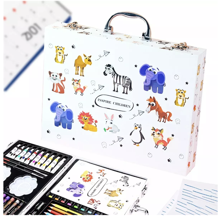 Set Colores Crayones Plumones Acuarela Kit Estuche Niños Art T