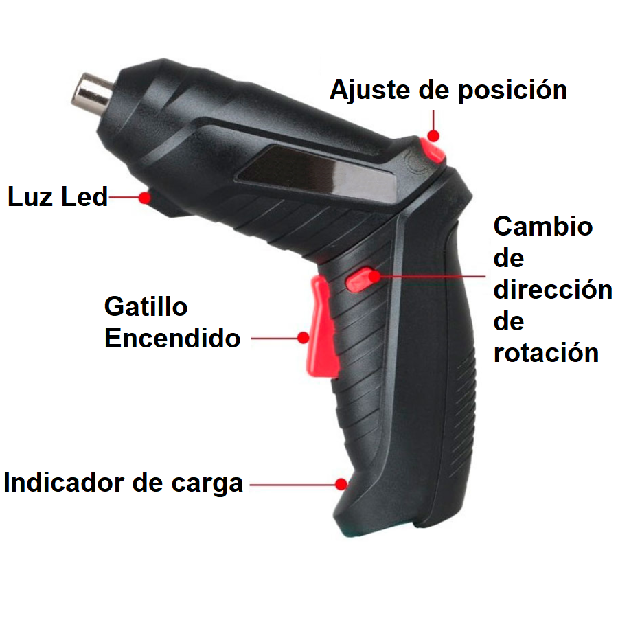 Kit de Desarmador Inalambrico Recargable con Ajuste de Posicion 30 en 1.