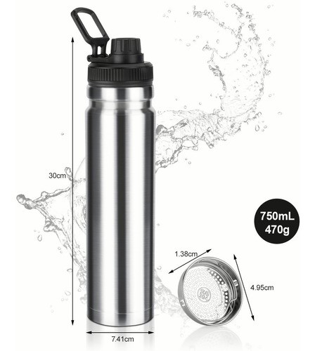 Termo Acero Inoxidable,botella Agua Térmica Portátil 750ml Plata