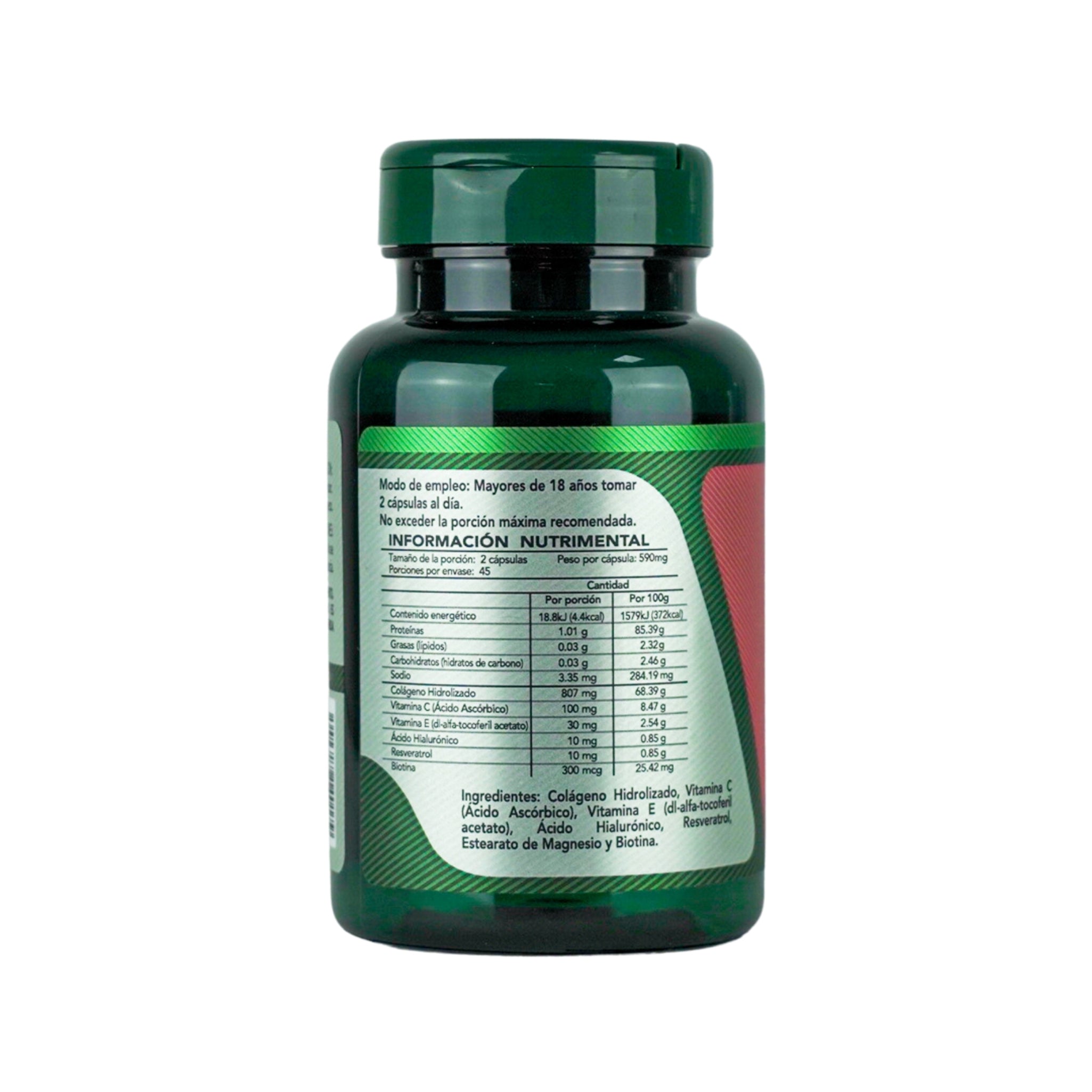 Herbalia Lab | Colágeno Hidrolizado y Ácido Hialurónico con Biotina, Resveratrol, Vitamina E y Vitamina C - 90 Cápsulas