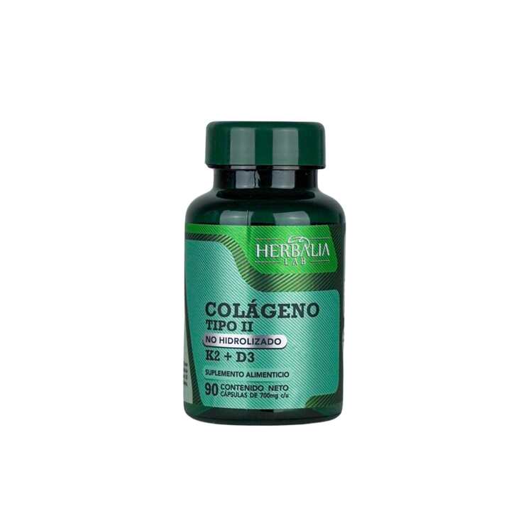 Herbalia Lab | Colágeno No Hidrolizado Tipo II con Vitamina K y D3, Nutrición Óptima + Apoyo Óseo - 90 Cápsulas