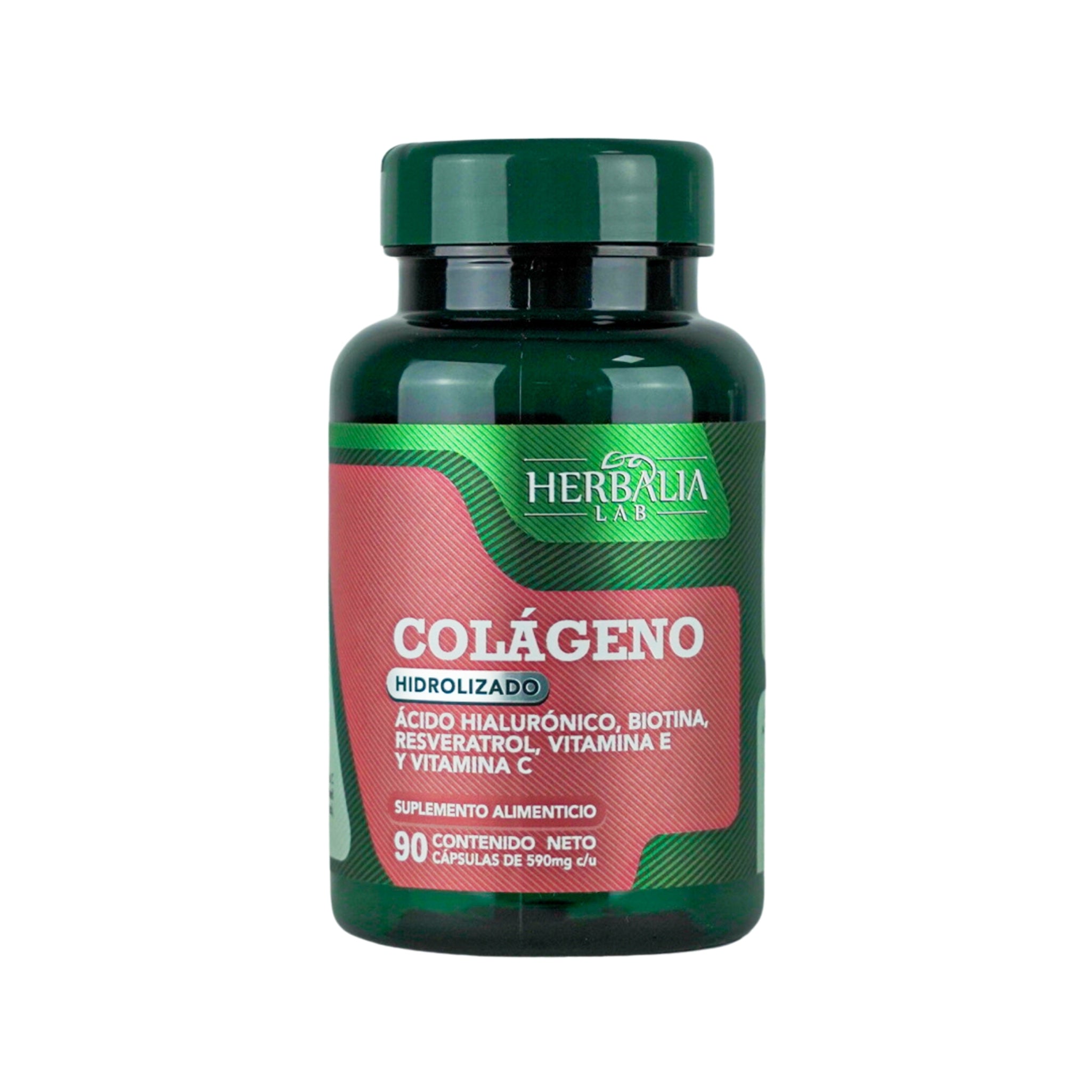 Herbalia Lab | Colágeno Hidrolizado y Ácido Hialurónico con Biotina, Resveratrol, Vitamina E y Vitamina C - 90 Cápsulas