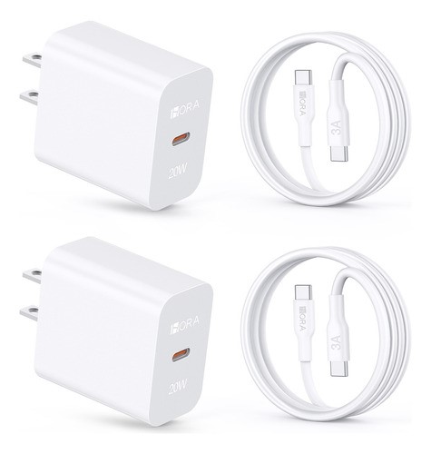 2 Piezas Cargador Tipo C Carga Rápida Pd 20w Con Cable C A C 1hora Compatible Con iPhone 15 Samsung Xiaomi