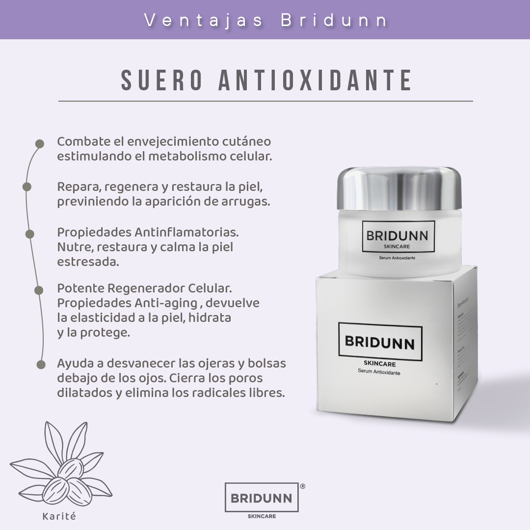 Crema Facial Antioxidante para Retardar Envejecimiento Facial BRIDUNN SKINCARE con vitaminas Antioxidantes Naturales