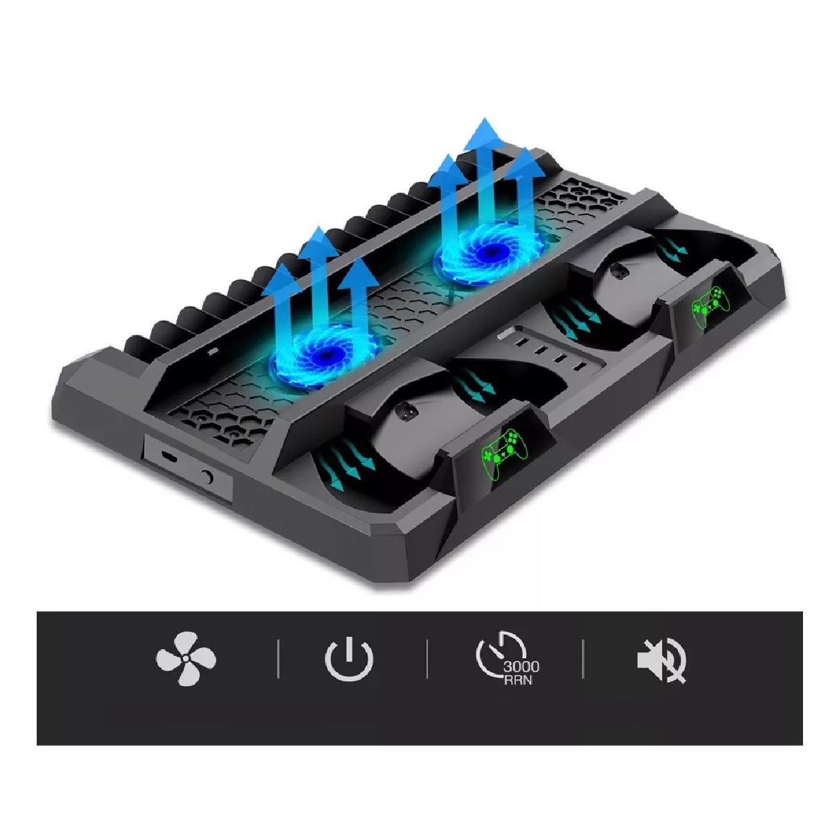 Base Vertical Enfriadora Cargador Controles Ps4 Slim Y Pro