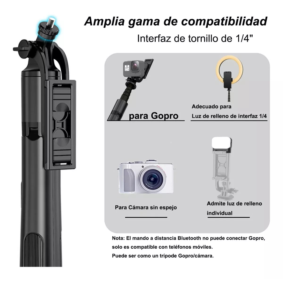 Palo Selfie Stick Trípode Con Control Remoto Bluetooth 156cm
