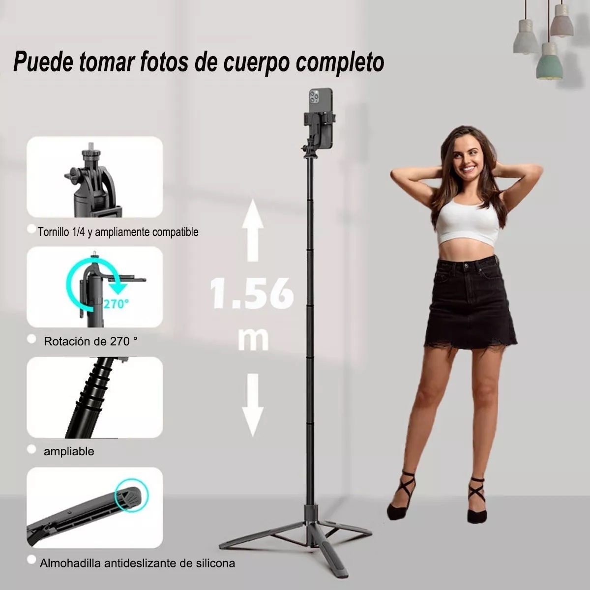 Palo Selfie Stick Trípode Con Control Remoto Bluetooth 156cm