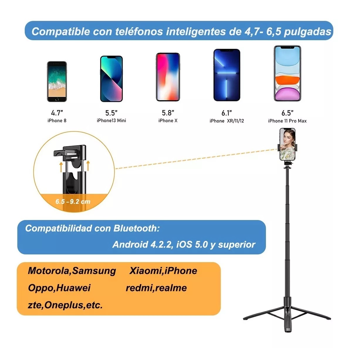 Palo Selfie Stick Trípode Con Control Remoto Bluetooth 156cm