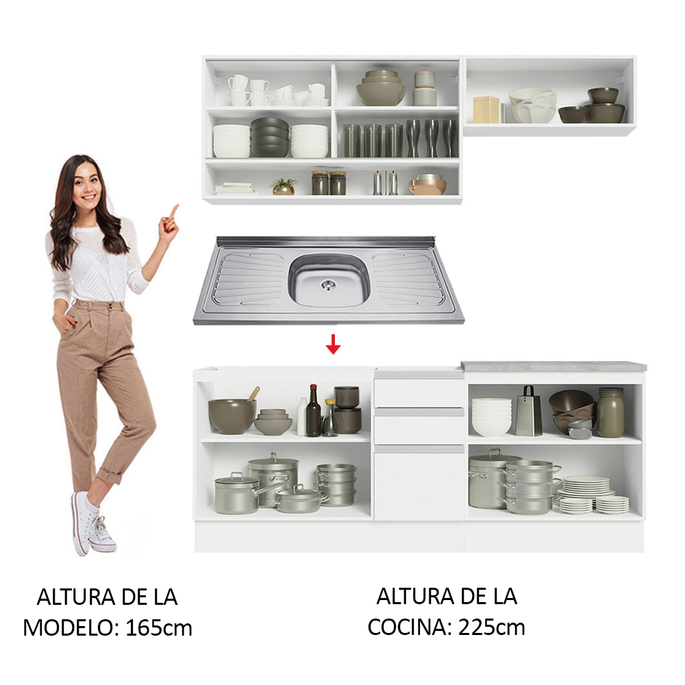 Mueble de Cocina Integral Madesa Glamy Con Mesón De Acero 200Cm
