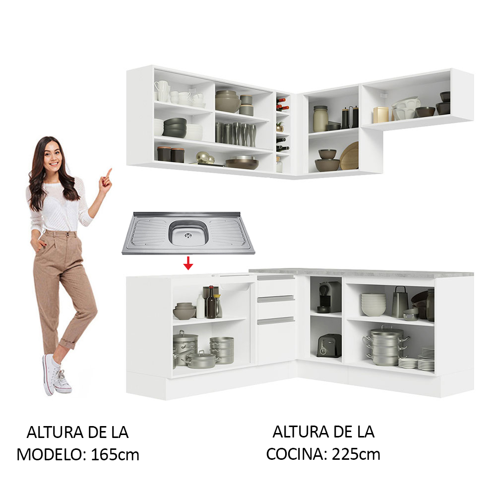 Mueble de Cocina Integral Esquinera Madesa Glamy Con Mesón De Acero
