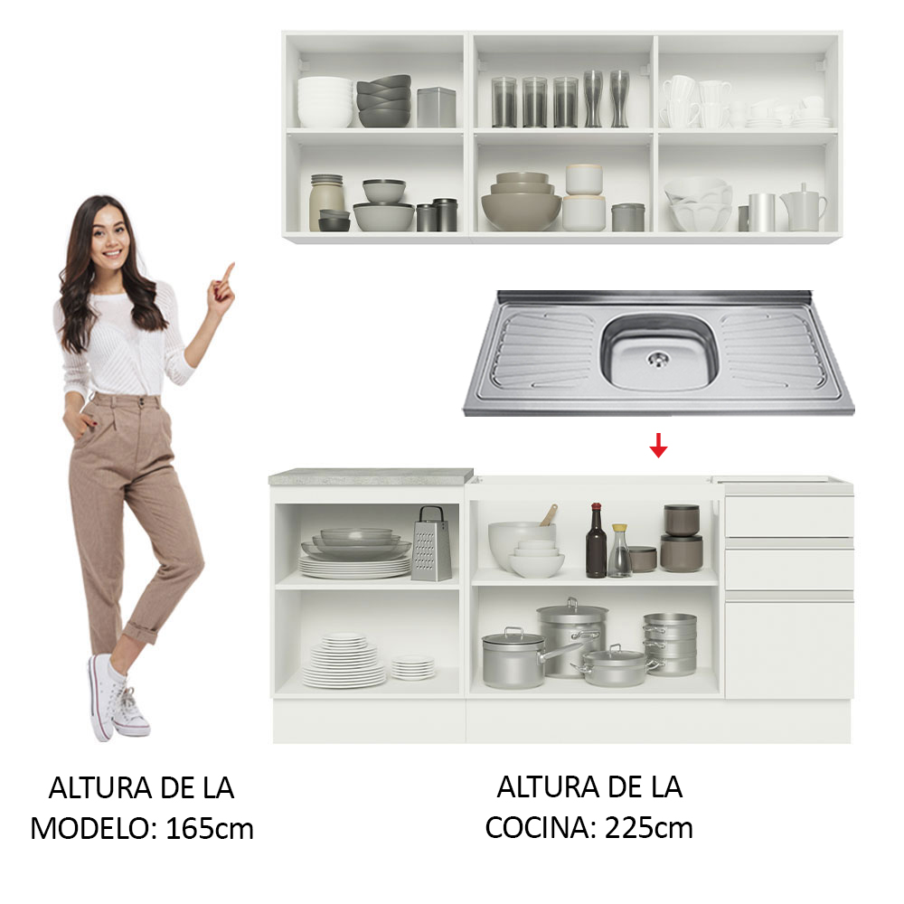 Mueble de Cocina Integral Madesa Glamy Con Mesón De Acero 180Cm