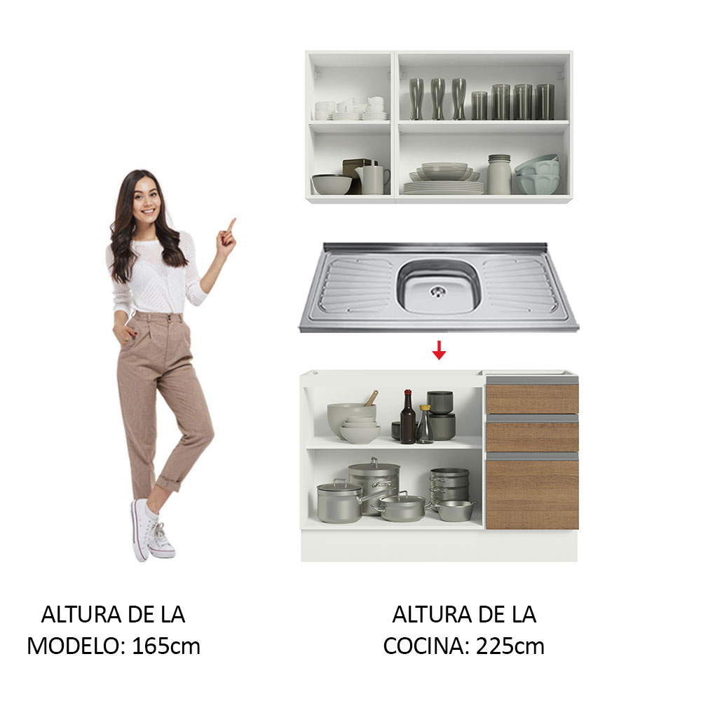 Mueble de Cocina Integral Madesa Glamy Con Mesón De Acero 120Cm 04