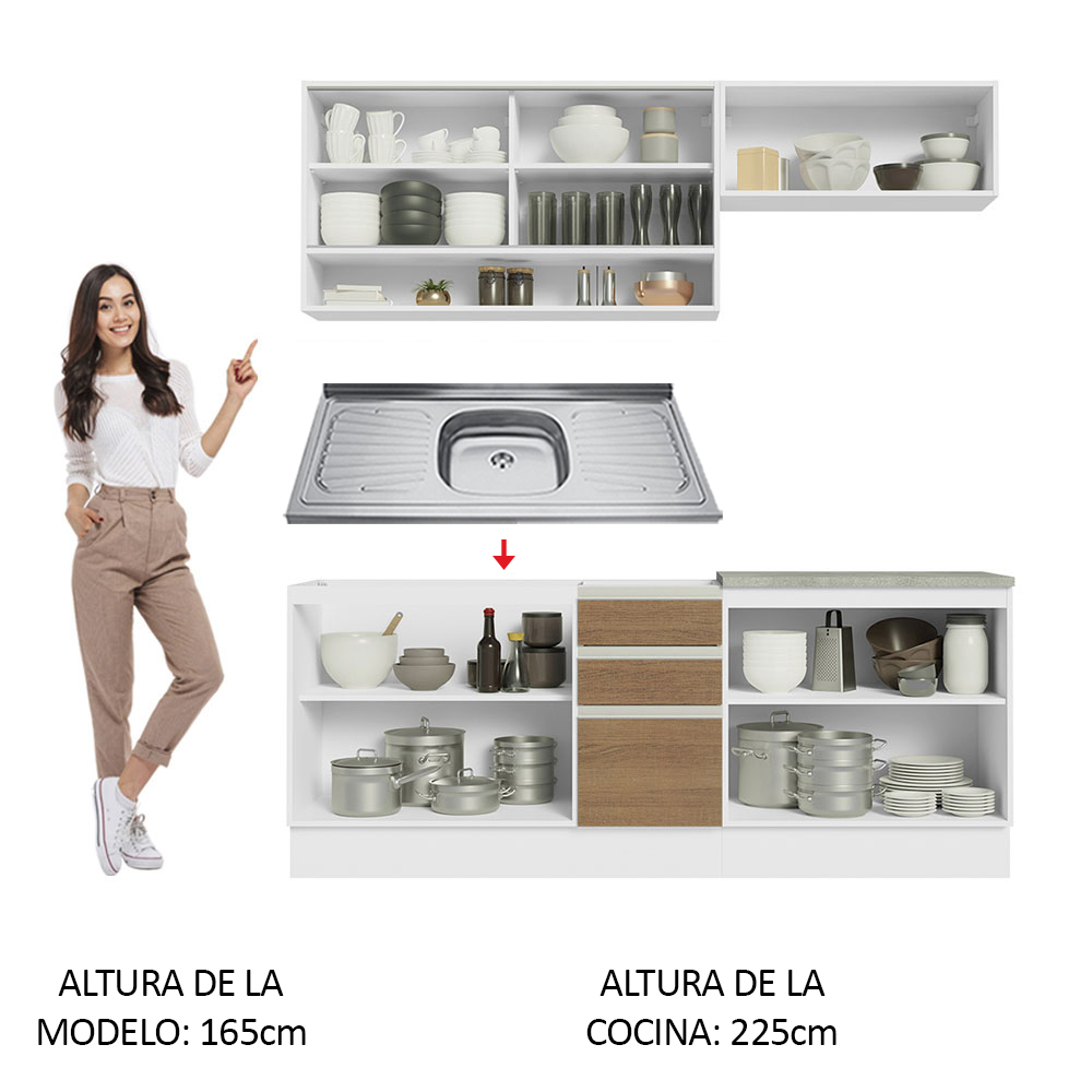 Mueble de Cocina Integral Madesa Glamy Con Mesón De Acero 200Cm