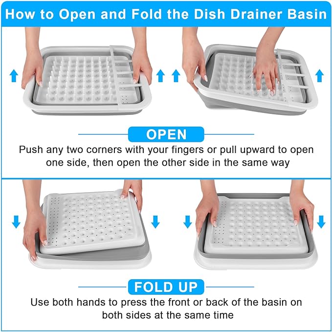 A Escurridor de platos plegable portátil para encimera de cocina con escurridor, organizador de fregadero de cocina