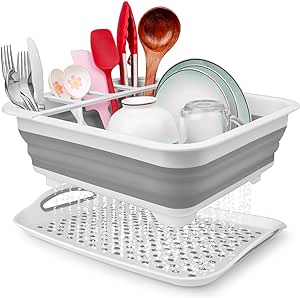 A Escurridor de platos plegable portátil para encimera de cocina con escurridor, organizador de fregadero de cocina