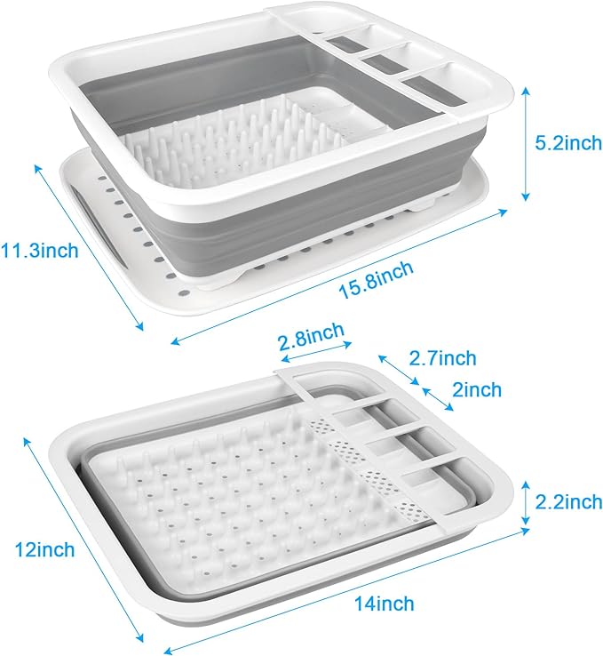 A Escurridor de platos plegable portátil para encimera de cocina con escurridor, organizador de fregadero de cocina