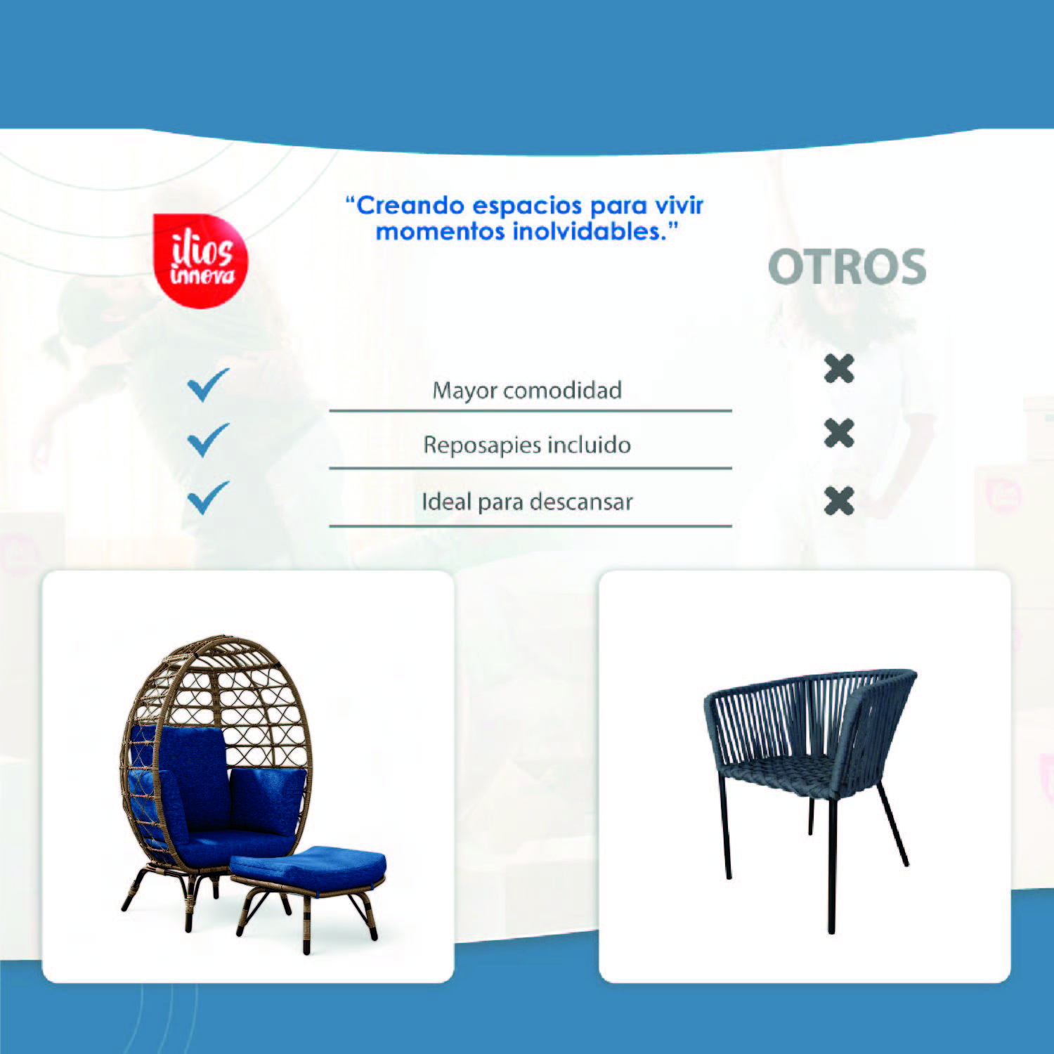 Ilios Innova | Silla Exterior De Mimbre Forma De Huevo Individual | Elegante Silla de jardín con reposa pies y Cojines