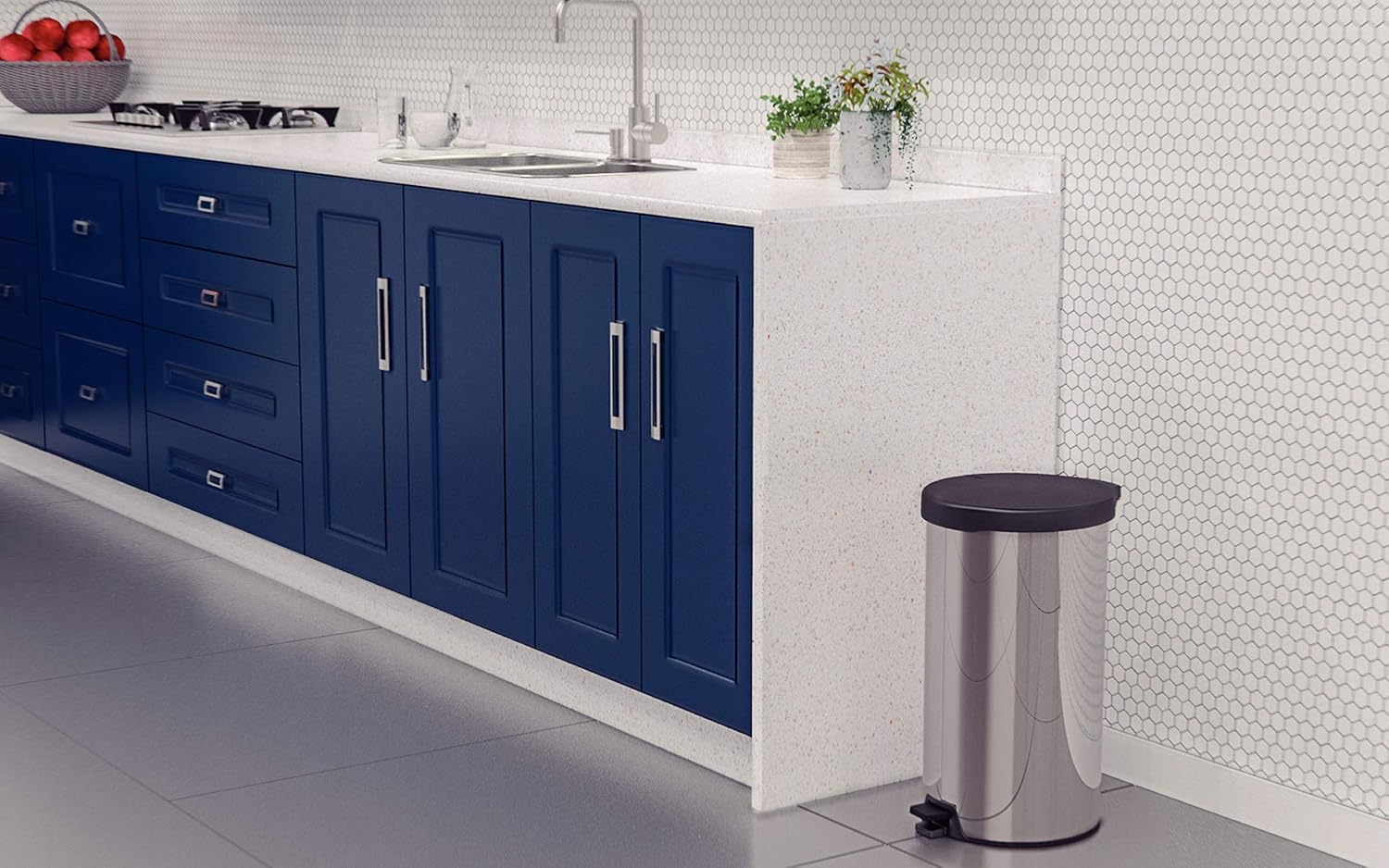 Tramontina Basurero de Acero Inoxidable con Pedal, 20L, Tapa de Plástico