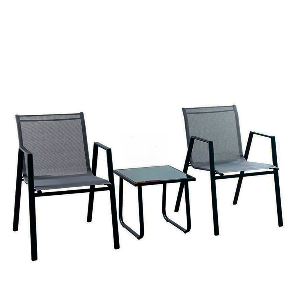 Ilios Innova | Sala de Jardín metálica con mesa de centro | Set para jardín de 3 Piezas Gris | Sala exterior | Sillas exterior para terraza