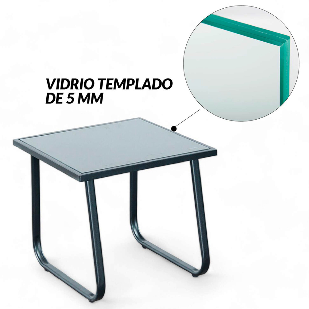 Ilios Innova | Sala de Jardín metálica con mesa de centro | Set para jardín de 3 Piezas Gris | Sala exterior | Sillas exterior para terraza