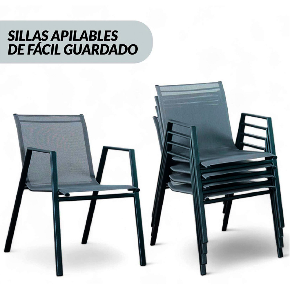 Ilios Innova | Sala de Jardín metálica con mesa de centro | Set para jardín de 3 Piezas Gris | Sala exterior | Sillas exterior para terraza