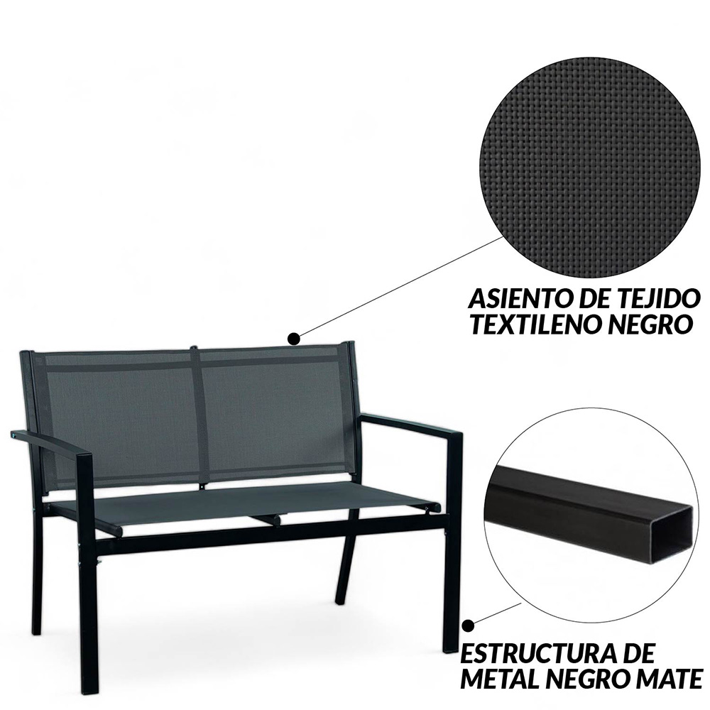 Ilios Innova | Sala de Jardín 4 Pzs Tela y Acero Negro - Elegancia Exterior
