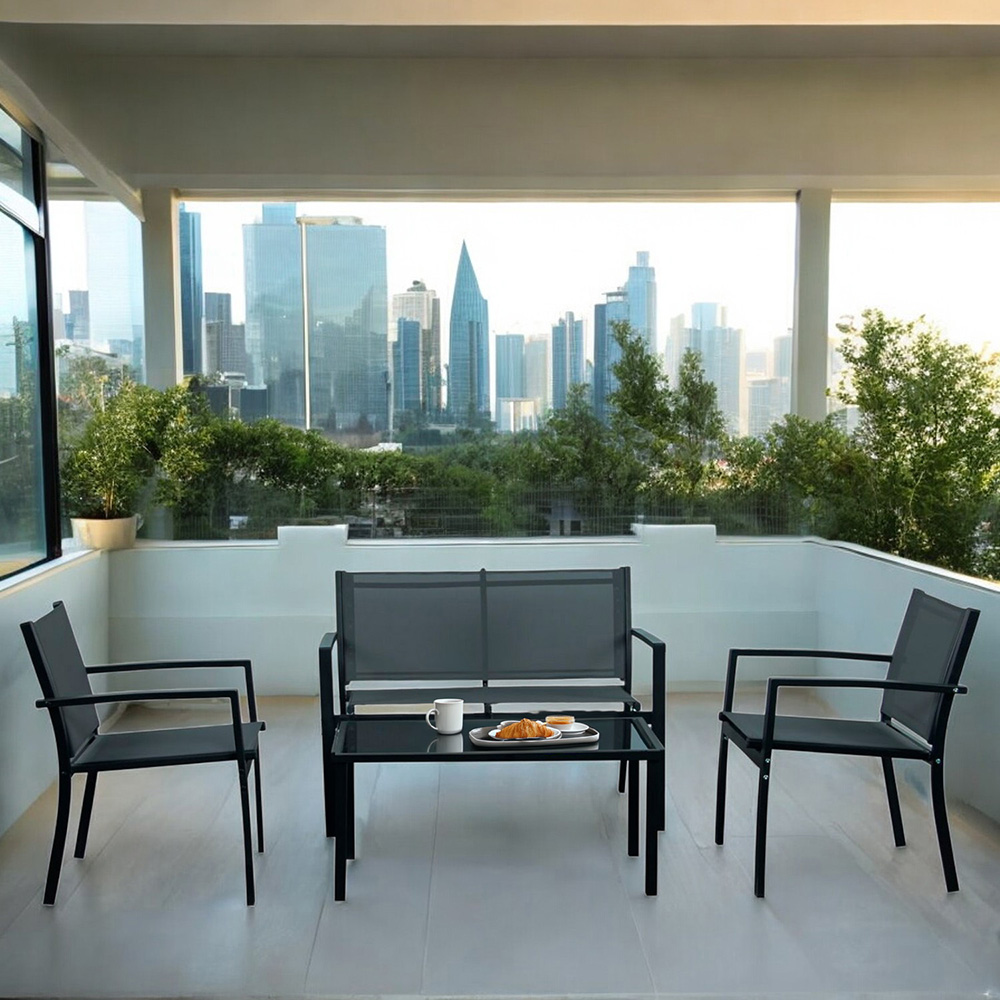 Ilios Innova | Sala de Jardín 4 Pzs Tela y Acero Negro - Elegancia Exterior