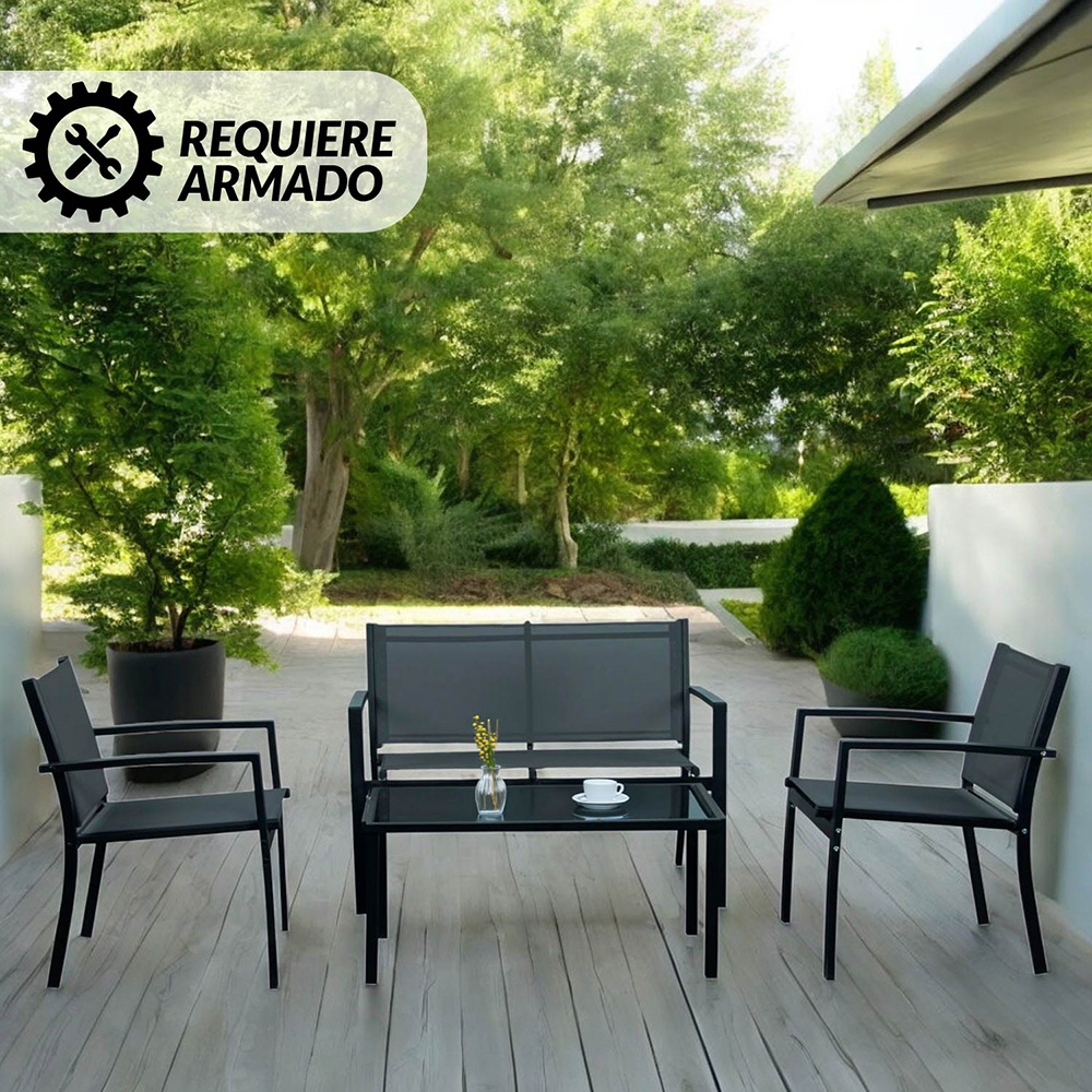 Ilios Innova | Sala de Jardín 4 Pzs Tela y Acero Negro - Elegancia Exterior
