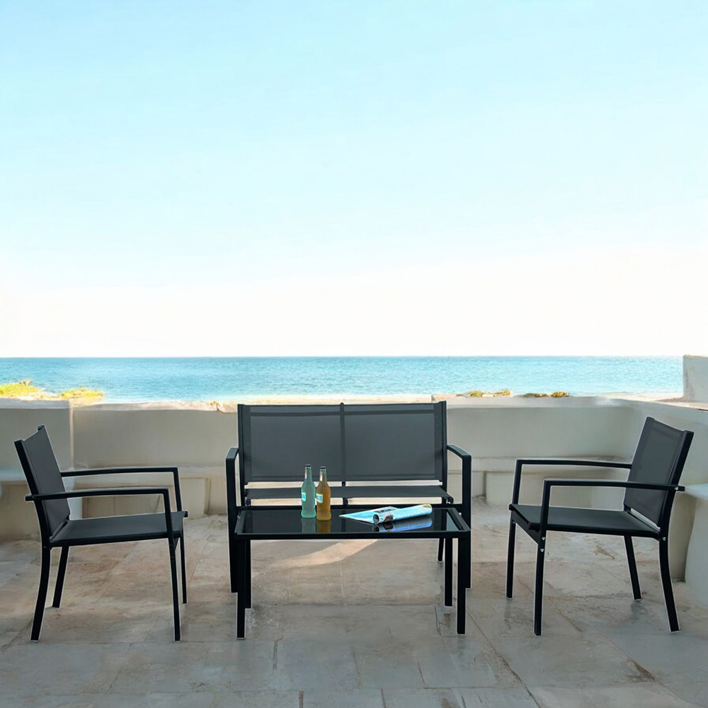 Ilios Innova | Sala de Jardín 4 Pzs Tela y Acero Negro - Elegancia Exterior