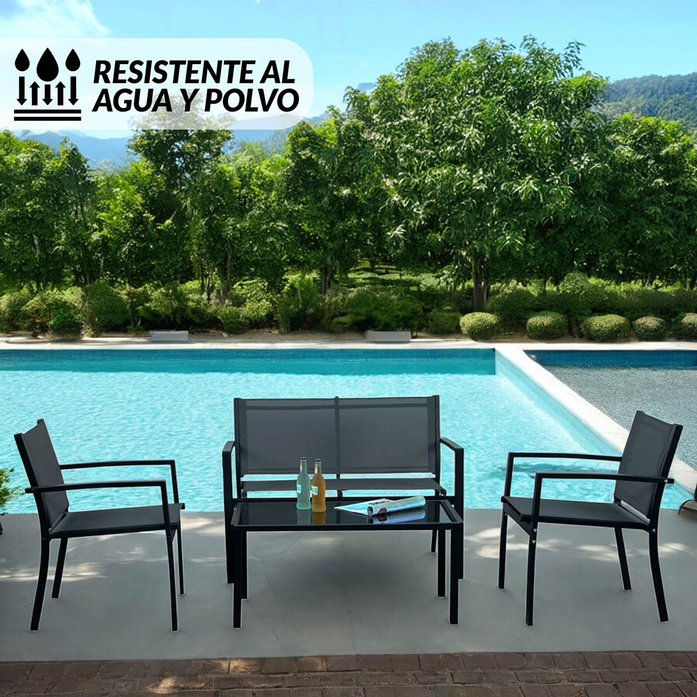 Ilios Innova | Sala de Jardín 4 Pzs Tela y Acero Negro - Elegancia Exterior