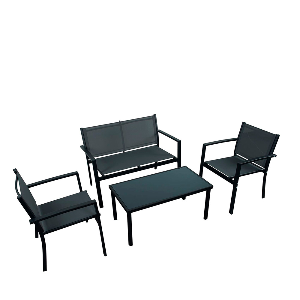 Ilios Innova | Sala de Jardín 4 Pzs Tela y Acero Negro - Elegancia Exterior