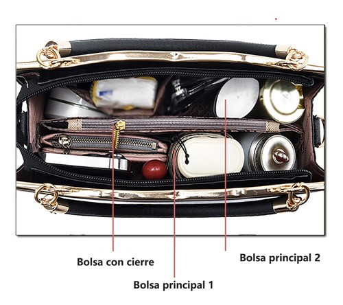 Bolso Bandolera Negra Dama Mano Impermeable De Viaje Laptop negro detalle dorado