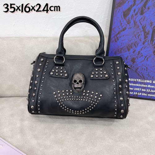 Bolso de Mano Gótico de Cuero Color Negro calavera