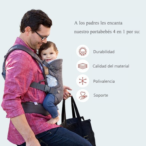 Canguro Para Bebé Portabebés Mochila Ergonomica 4 en 1 GRIS